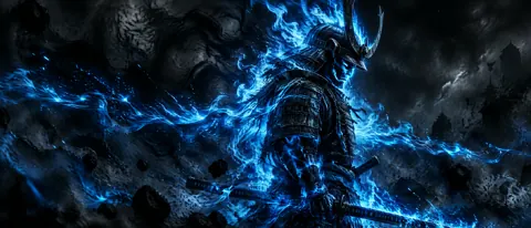 Ghost Samurai With Blue Flames