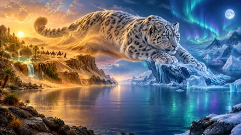 Giant Snow Leopard Between Worlds