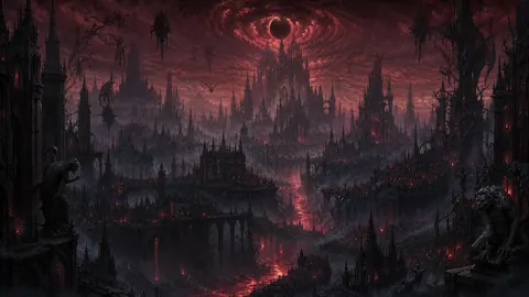 Gothic City Under Red Eclipse