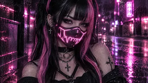 Goth Woman in Neon Mask