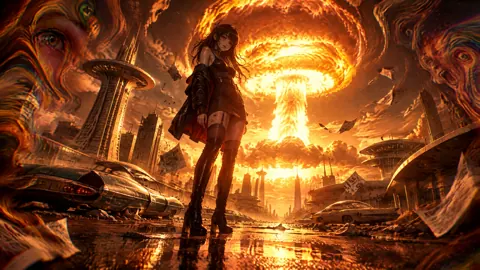 Anime Woman Under Mushroom Cloud