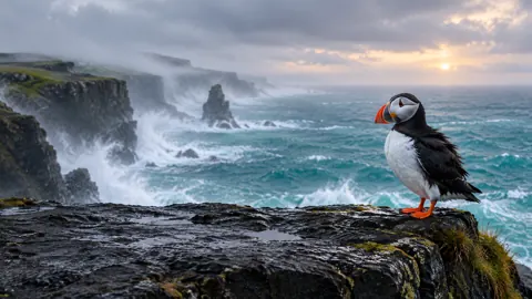 Atlantic Puffin on Sea Cliff