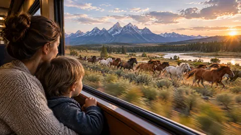 Horses Racing Beside Train