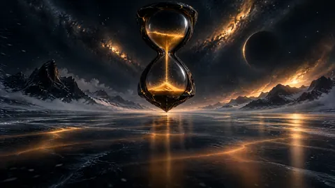 Obsidian Hourglass Over Ice