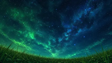 Starry Sky Above Grassy Field