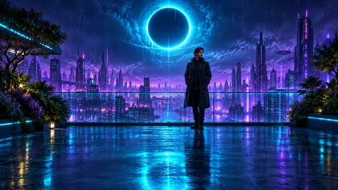 Man Beneath Cyan Eclipse