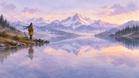 Traveler by Alpine Lake