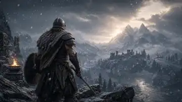 Nord warrior from Skyrim overlooking live wallpaper