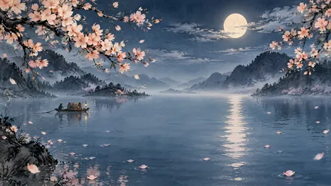 Moonlit Boat and Peach Blossoms