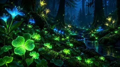 Glowing Flowers by Forest Stream