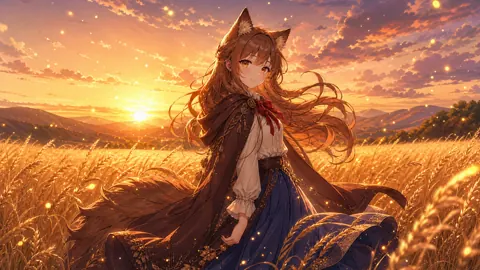 Anime Wolf Girl in Wheat Field