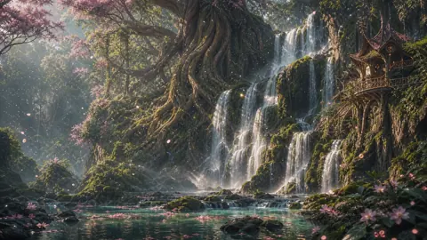 Elf House Beneath Waterfalls