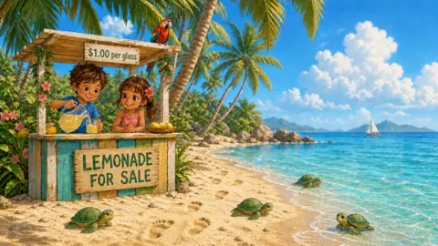 Children Selling Lemonade at Beach