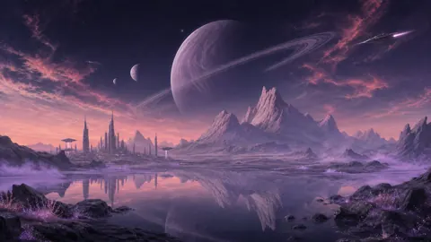 Alien Lake Beneath Ringed Planet