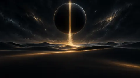 Black Sphere Over Dunes