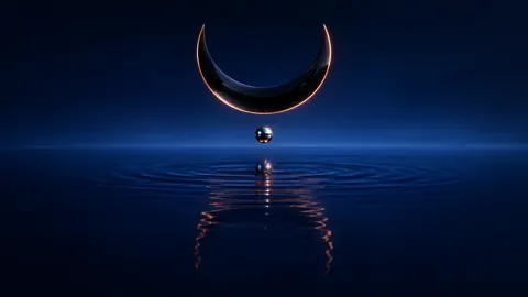 Black Glass Crescent Over Water