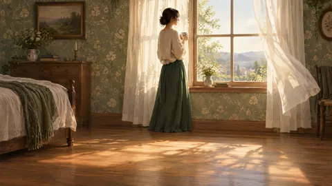 Woman by Sunlit Bedroom Window