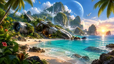 Derelict Starship on Tropical Beach