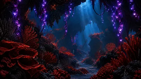 Glowing Vines in Underwater Cave