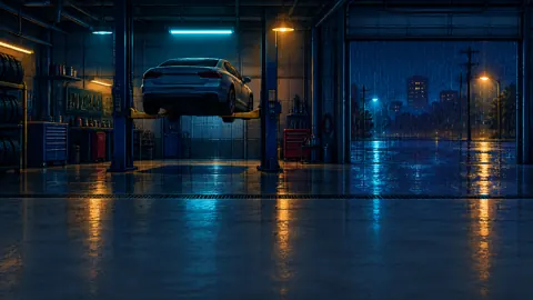 Rainy Night Auto Garage