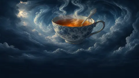 Floating Porcelain Teacup Storm Clouds