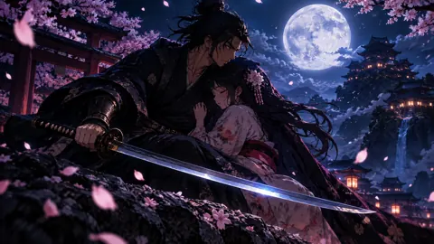Samurai Couple Under Cherry Blossoms
