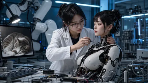 Scientist Repairing Female Android