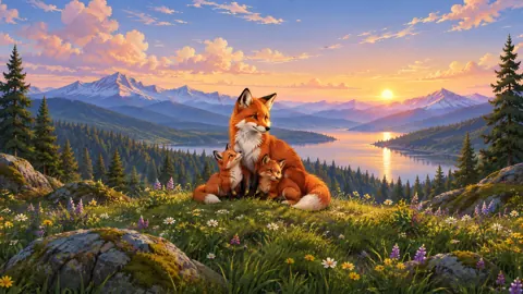 Red Fox Family Meadow