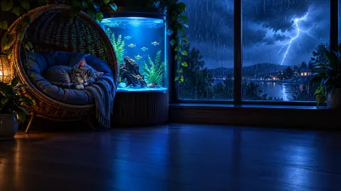 Sleeping Kitten by Aquarium