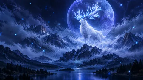 White Stag Under Indigo Moon