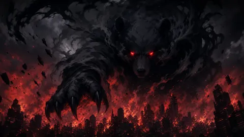Ghost Bear Above Burning City