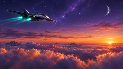 Spacecraft Above Sunset Clouds