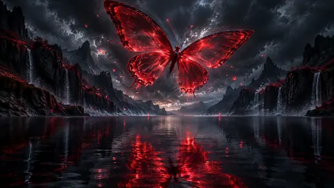 Crimson Butterfly Above Canyon Lake