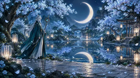 Silver-Haired Shrine Guardian Moonlit Pond