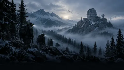 Winter Team Approaching Observatory