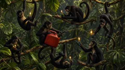 Spider Monkeys With Gas Can