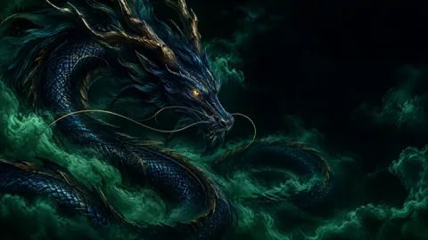 Antlered Dragon in Emerald Mist