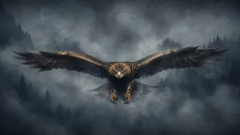 Golden Eagle Over Foggy Mountains