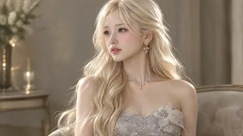 Blonde Woman in Lace Gown