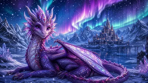 Purple Wyvern by Frozen Lake