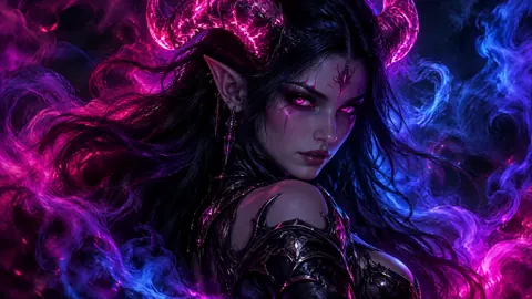 Demon Woman With Magenta Horns
