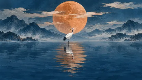 White Crane Under Copper Moon