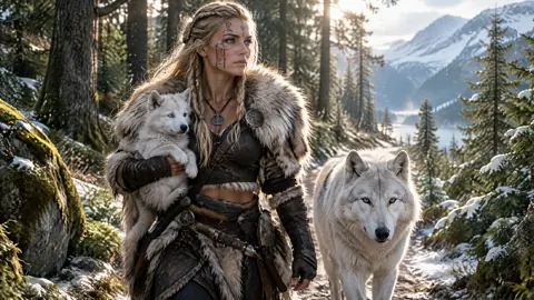 Viking Woman With White Wolves