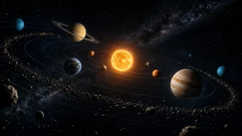 Solar System With Saturn Rings