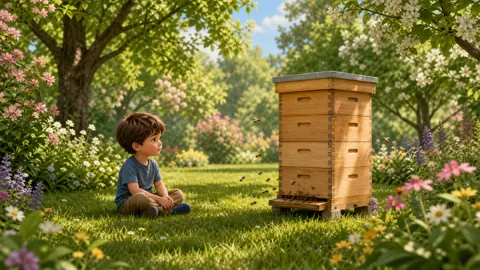 Little Boy Beside Beehive