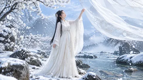 Woman With Veil by Stream