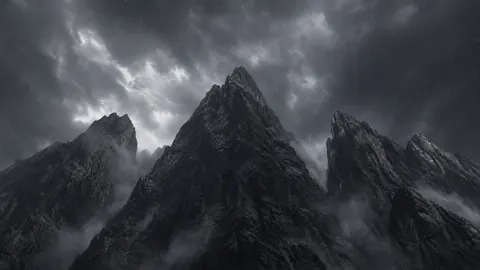 Jagged Mountains in Rain