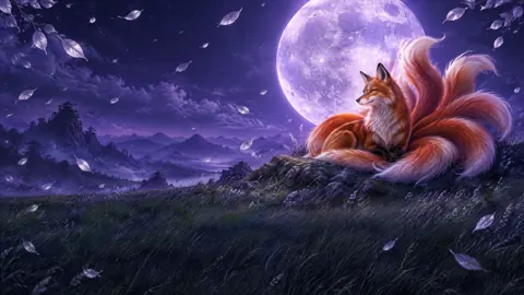 Nine-Tailed Fox Under Lavender Moon