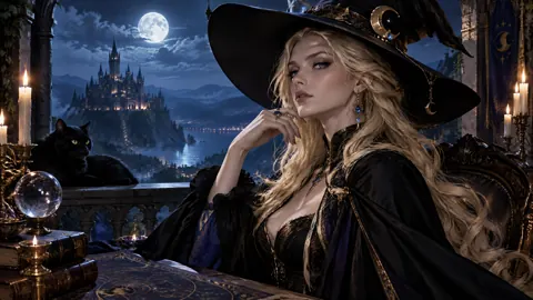 Blonde Witch With Black Cat