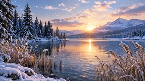 Snowy Lake Sunset